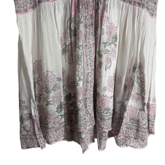 Juliet Dunn London White Floral Block Print Boho Cotton Shirt Mini Dress Size S - Picture 3 of 12